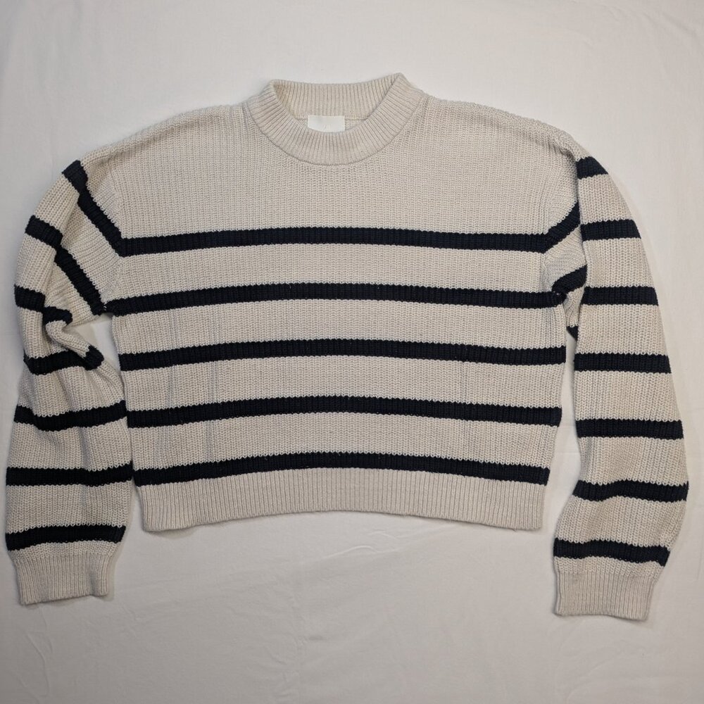 H&M Women's Ribbed Knit Sweater XS Cream Off-White Cotton Blend Pullover